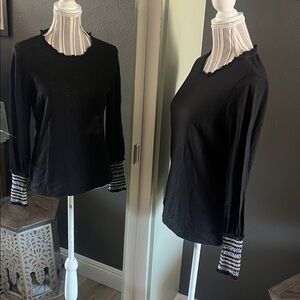 🛑 1 hour sale. Goldie Lewinter, Large, Black Long Sleeve Pima Cotton Blouse